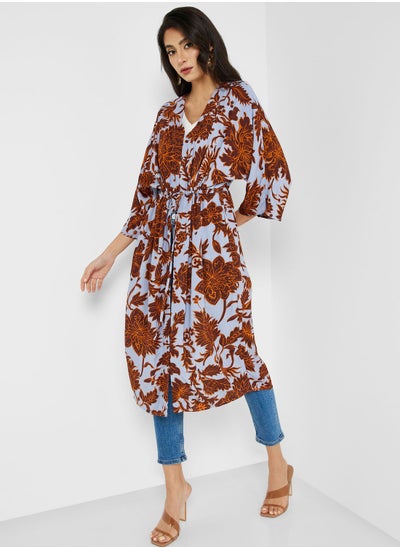 Buy Printed Ruched Waist Kimono in Saudi Arabia