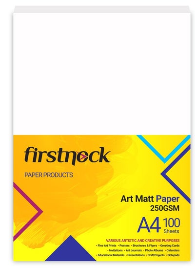 Buy A4 Art Matt White Cardstock Paper 250GSM 100 Sheets Card Stock for Brochures, Flyers, Art Prints, Educational Materials, Invitations, Menus, DIY Projects Card Paper Blank White Cards in UAE