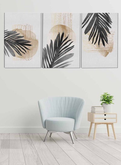 اشتري طقم من ٣ لوحات كانفاس على إطار خشبي تصميم أوراق النخيل الاستوائية للمنزل غرفة المعيشة المكتب الديكور في السعودية