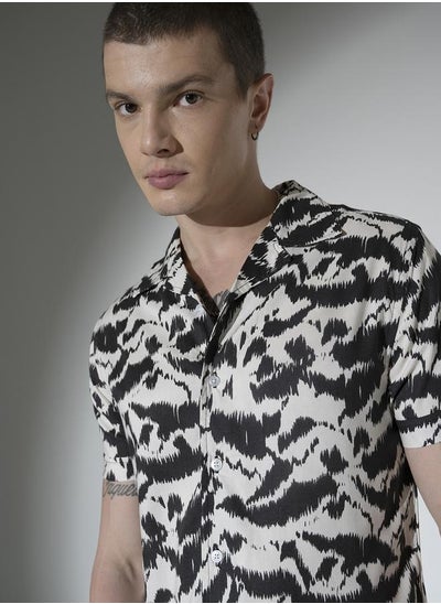 Buy Multicolor Abstract Print Cuban Collar Oversized Shirt for Men in UAE