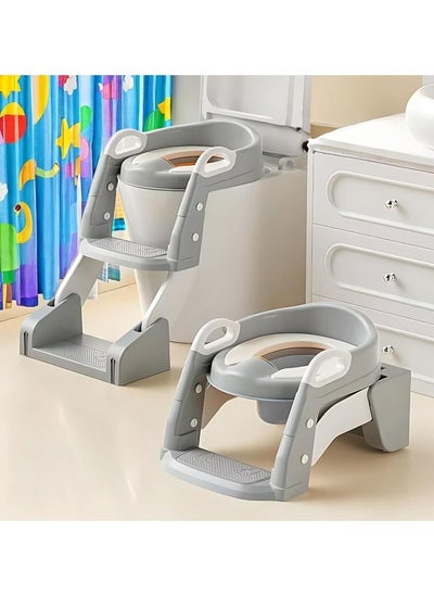 Buy Folding Toilet Potty Training Seat With Step Stool Ladder, Folding Auxiliary Toilet Seat, Toilet Trainer, Toilet Seat Toilet Trainer, Comfortable And Safe Potty Seat With Non-Slip Mat Ladder Grey in Saudi Arabia