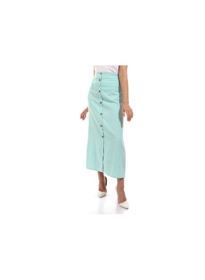 Buy Front Decorative Buttons Elastic Waist Skirt - Dark Aqua in Egypt