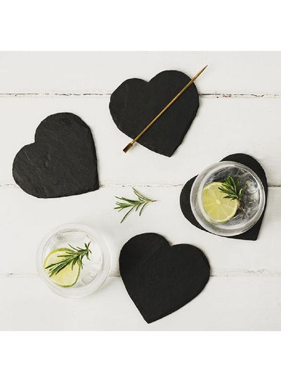 Buy Zen 4-Piece Natural Stone Heart Shaped Slate Coaster Set 10 x 10 cm in UAE