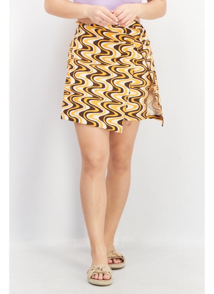 اشتري Women Abstract Print Mini Skirt, Brown Combo في الامارات