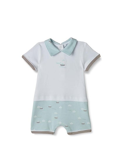 اشتري MOON 100% Cotton Romper With Collar 3-6M Teal - Little Boat في السعودية