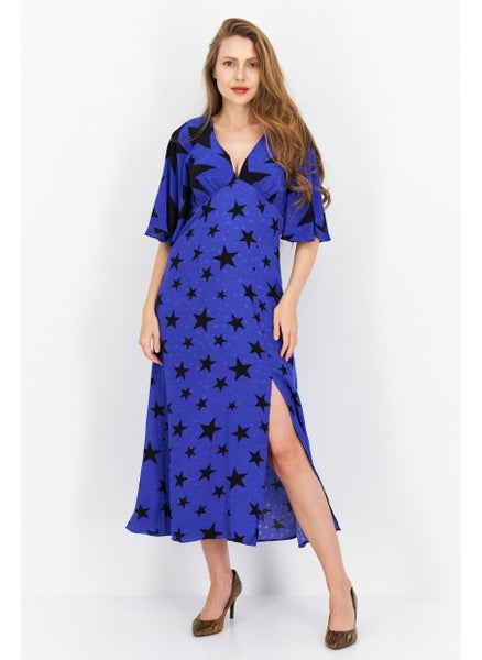 اشتري Women Allover Print Maxi Dress, Blue في السعودية