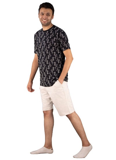 اشتري Men Summer Pajama Set Printed Top & Plain Short -Black في مصر