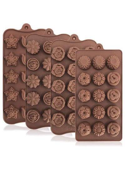 اشتري 4 Pack Flower Shape Silicone Molds Chocolate Candy Mold, Silicone Mold for Wedding,Festival, Parties, DIY Enthusiasts-15 Cavity في السعودية