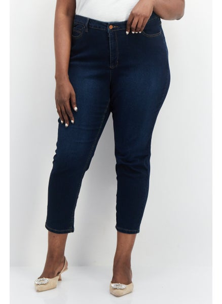 Buy Women Plus Size Solid Stretchable Denim Jeans, Navy in Saudi Arabia