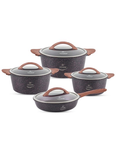 اشتري 8-Piece Granite Cookware Set Kitchen Pots and Pans Set Includes Stock Pots and Frying Pan Non Stick Cookware Sets Healthy 100% PFOA & PFAS Free في الامارات