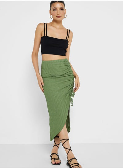 Buy Ruched Skirt With Slit in UAE