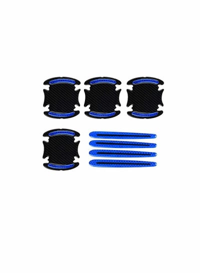 اشتري Car Door Cup Handle Paint Scratch Protector Sticker 3D Carbon Fiber Universal Auto Door Handle Scratch Protection Cover Guard Film Car Door Handle Safety Reflective Strips (Blue)【WATER RESISTANT】Can B في الامارات