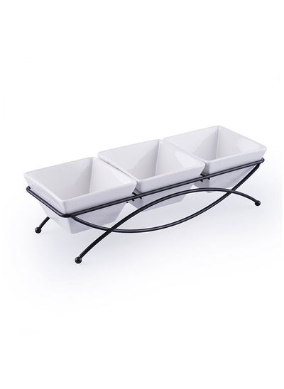 Buy Toben 3-Piece Serving Bowl With Metal Stand 27.2X9X6Cm - White in UAE