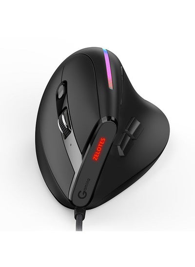 اشتري T-50 vertical mouse Wired mouse 9 keys RGB optical mouse 6 gear DPI Ergonomic design black في السعودية