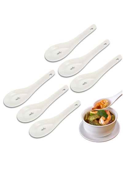 Buy ARTC East Asian, Korean And Chinese Style Seafood Ceramic, Porcelain Soup Spoon Set Of 6 Pieces White 13cmx4.5cm in UAE