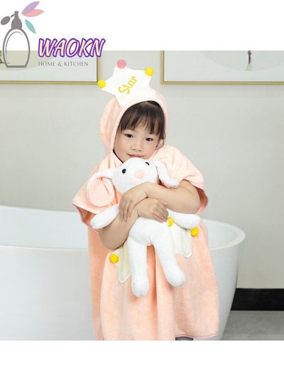 Buy Hooded Baby Colourful Soft Cloak Microfiber Bath Towel For Kids Coral Velvet Thickened Absorbent Baby Bath Hooded Bath Towel Cape in Saudi Arabia