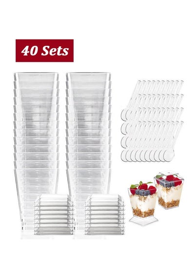 Buy 40 Sets 5 oz Square Mini Dessert Cups With Lids And Spoons in Saudi Arabia