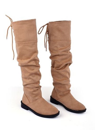 Buy Women Suede Long Boots Tie Back M-70 -Beige in Egypt