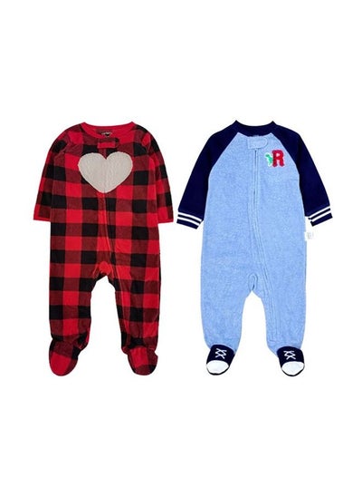 Buy 2PCS Baby One-Piece Pajamas with Shoe Covers, Baby Fleece Warm Crawl Suit, Long Sleeve Zipper Foot Crawl Suit, Baby Pajamas for Babies before 1 Year Old (Red & Blue) in UAE