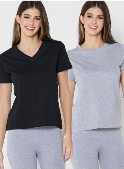 Buy 2 Pack V Neck & Round Neck T-Shirt in UAE