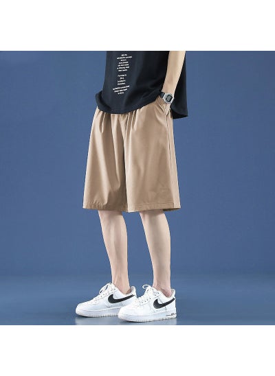 Buy Summer Casual Shorts Cold Five-bullet Sports Pants Loose Fat Black Ice Silk Mens Pants Shorts[Five-bomb ice silk shorts] khaki [Five-bomb ice silk shorts] khaki in Saudi Arabia