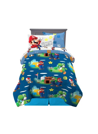 اشتري Kids Bedding Super Soft Comforter And Sheet Set With Sham  5 Piece Twin Size  Mario في الامارات