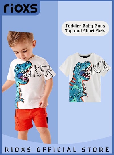Buy Toddler Baby Boys Top and Short Sets Kids Short Sleeve Dinosaur Shirt Short Pants Suits Breathable 100% Cotton Outfits Summer Playwear in Saudi Arabia
