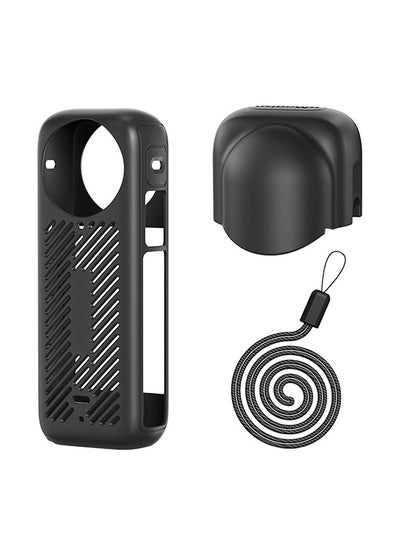 Buy Compatible With Insta360 X4, Silicone Protective Cover Body Case + Lens Cap Cover +Anti Lost Lanyard, Camera Protective Cover Accessories Kit -Black in UAE