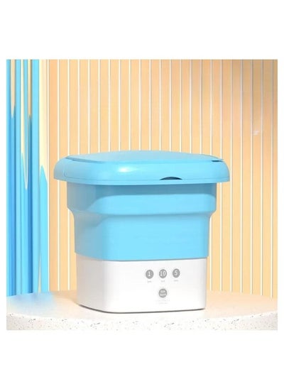 اشتري Portable Mini Foldable Clothes Washing Machine,Portable Laundry Bucket Washer with Spin Dryer Bucket for Automatic Home Travel Self Driving Tour Underwear Foldable Washer,blue في الامارات