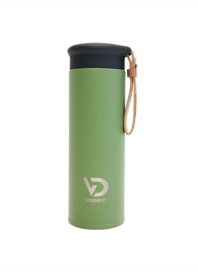 Buy Small Insulated Water Bottle 450ml Stainless Steel Water Bottle With Filter Water Bottle With PU Strap Hydrate Water Bottle Tumbler Water Bottle With Powder Coated (MOSE GREEN) 16oz in UAE