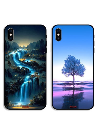 Buy Two Cases For Apple iPhone X Protective Covers Waterfall and Tree in Saudi Arabia