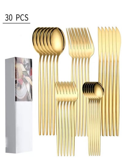 Buy 30-Piece Western Style Eco-Friendly Dishwasher Safe Cutlery Set Gold in UAE