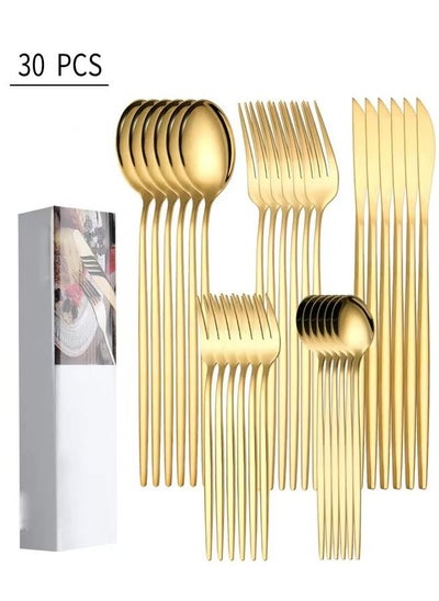 اشتري 30-Piece Western Style Eco-Friendly Dishwasher Safe Cutlery Set Gold في الامارات