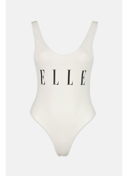 Buy Women Logo One Piece Swimwear, White in Saudi Arabia