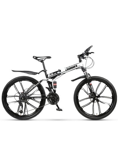 Buy 26 Inch Folding Mountain Bike, 24 Speed Full Suspension High-Carbon Steel MTB Foldable Bicycle, Dual Disc Brake Non-Slip Folding Bikes for Adults/Men/Women, Shock Absorption, 10-Blade Wheel in Saudi Arabia