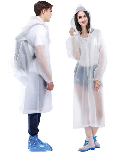 اشتري Raincoat, 2PCS Portable EVA Rain Coats ReusablePoncho with Hood and Elastic Cuff Sleeves Transparency of Outdoor Tourism & Packable for Family Fishing, Travel, Emergency no PVC في الامارات