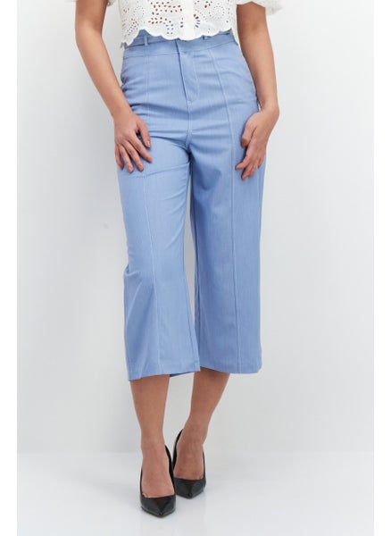 Buy Women Loose Fit Washed Stretchable Wide Leg Jean, Light Blue in UAE