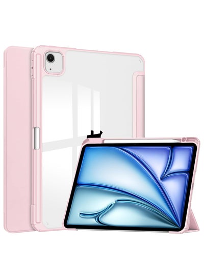 Buy Case for iPad Air 13 Inch (M2) 2024 with Pencil Holder, Smart Slim Folio Stand Auto Sleep/Wake Cover, with Pencil Slot, Clear Transparent Back Shell Pink in UAE