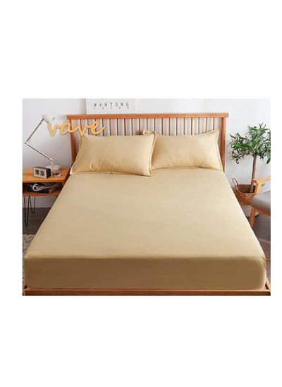 Buy 3-piece elastic bed set (160*200+30cm, beige) in Egypt