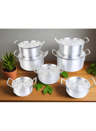 Buy Silver Aluminum Cookware Set 7 Pieces 14\16\18\20\22\24\26 cm in Saudi Arabia