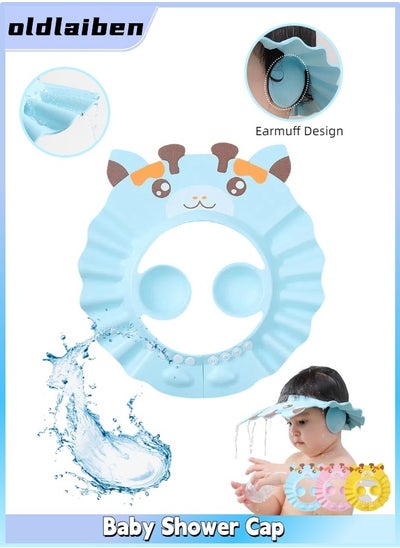 Buy 3 Pcs Baby Shower Cap, Adjustable Baby Waterproof Shower Cap, Infants Soft Protection Safety, Protect Ear Eye Baby Hair Washing Aids, For Baby Toddler Children Kids (Blue) in Saudi Arabia