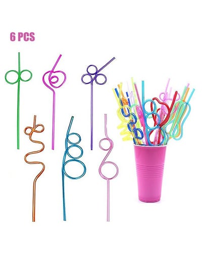 اشتري 6 Pcs Colorful Party Drinking Creative Straw Set Drinking Straws For Party Table Decorations Birthday Wedding Tableware Decorations, Milkshakes, Food Grade Multipurpose Paper Straws في الامارات