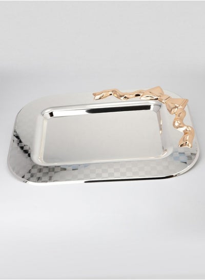 Buy rectangle metal tray silver colour 36 cm in Saudi Arabia