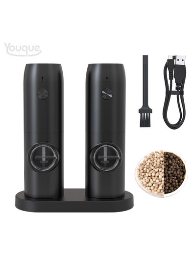 Buy Rechargeable Automatic Electric Salt and Pepper Grinder Set Black in Saudi Arabia