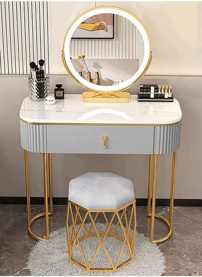 Buy Dressing Tables Home Vanity Desk, Makeup Vanity Set with Ergonomic Padded Stool, Dressing Table with LED Lighted Mirror for Girls Bedroom Furniture in UAE