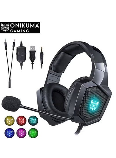 Buy K8 RGB Stereo Over-Ear Gaming Wired Headphones With 7.1 Surround Sound Noise Canceling Microphone for PS4/PS5/XOne/XSeries/NSwitch/PC in Saudi Arabia