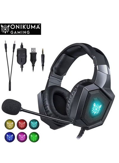 Buy K8 RGB Stereo Over-Ear Gaming Wired Headphones With 7.1 Surround Sound Noise Canceling Microphone for PS4/PS5/XOne/XSeries/NSwitch/PC in Saudi Arabia