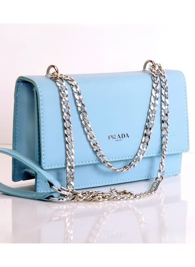 Buy Women's Light Blue Leather Handbag with Silver Crossbody Chain in Egypt