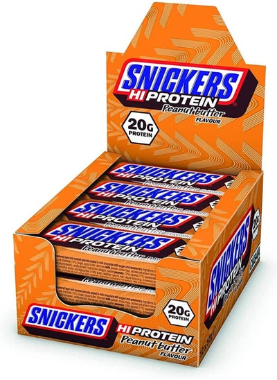 اشتري Snickers Hi Protein Peanut Butter Flavour Bar (12 x 57g) - High Protein Snack with Caramel, Peanuts and Milk Chocolate - Contains 20g Protein في الامارات