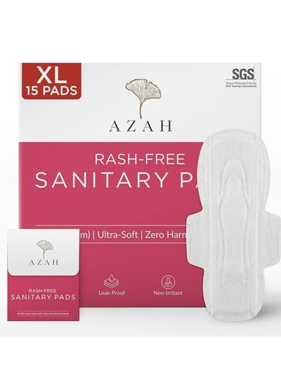 Buy Azah Rash-Free Sanitary Pads for Women Leak Proof (15 XL Pads) | Cottony Soft and Dry Top Cover | Medium to Heavy Flow | Extra Long, Super Absorbent, Toxin Free, Locks Odour | With Disposal Bags in UAE